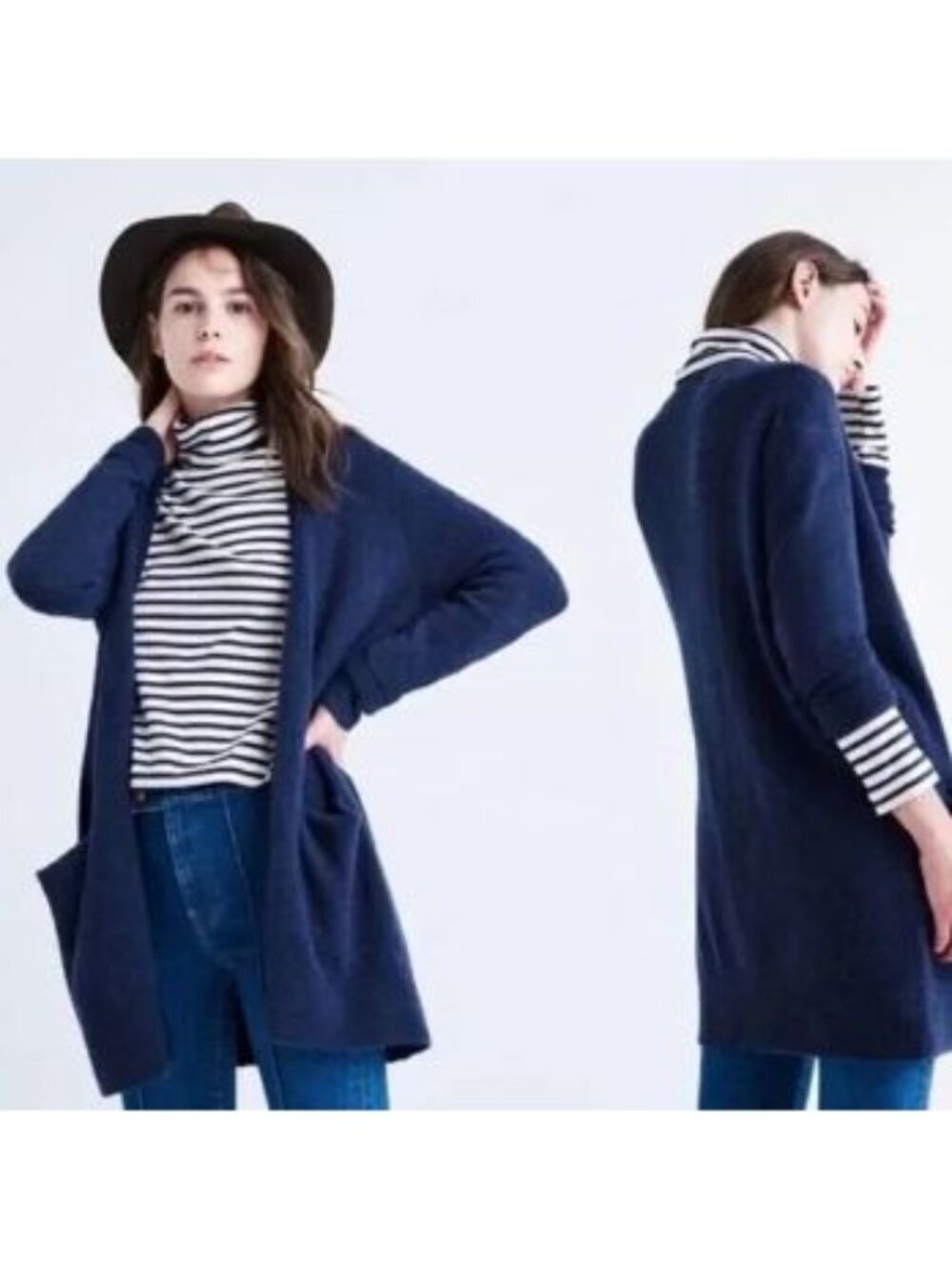 Madewell Ryder Size Small Navy Blue Merino Wool Blend Long Open Cardigan Sweater